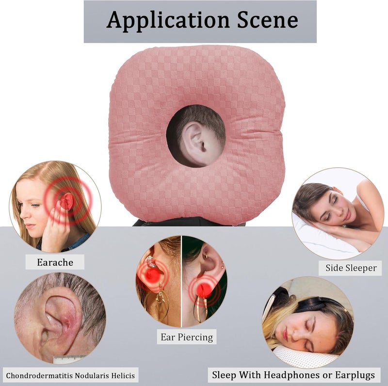 Wuronsa Ear Piercing Pillow for Side Sleepers, Pillow with an Ear Hole for CNH and Ear Pain Ear Inflammation Pressure Sores, O-Shaped Side Sleeping Pillow, Ear Guard Pillow (Light Pink) - Image 2
